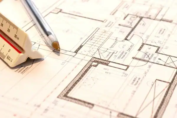 Image of architect Woodbridge drawings